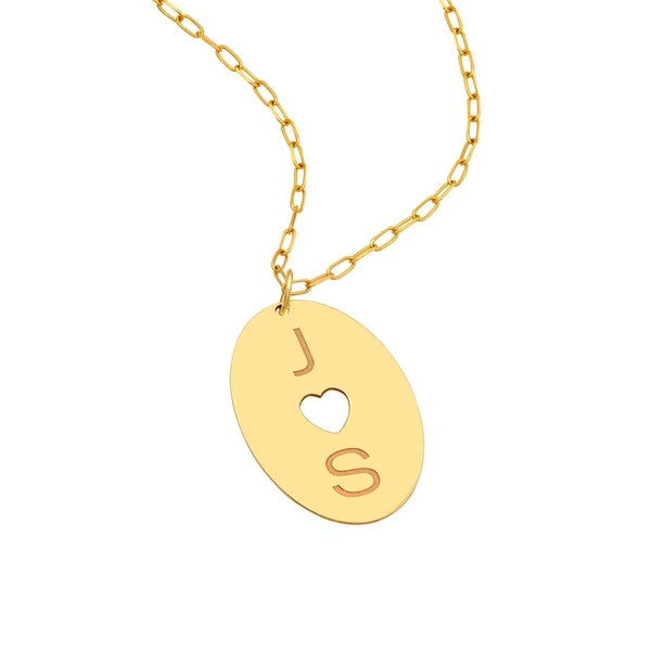 Cutout Heart Engravable Disk Paper Clip Necklace