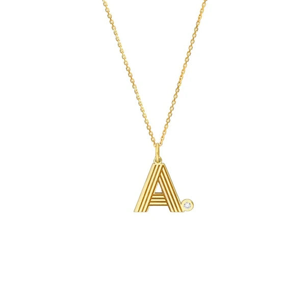 Block Lined Initial 'A' with Diamond Necklace