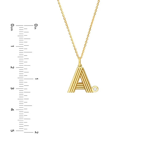 Block Lined Initial 'A' with Diamond Necklace