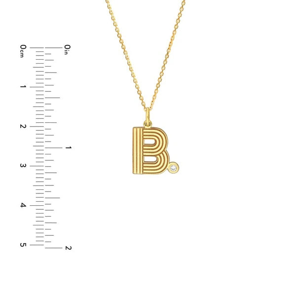 Block Lined Initial 'B' with Diamond Necklace