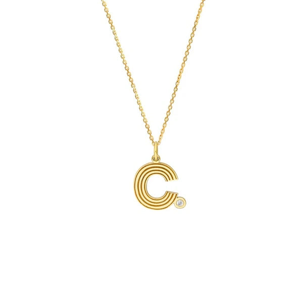 Block Lined Initial 'C' with Diamond Necklace