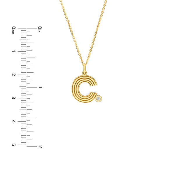 Block Lined Initial 'C' with Diamond Necklace