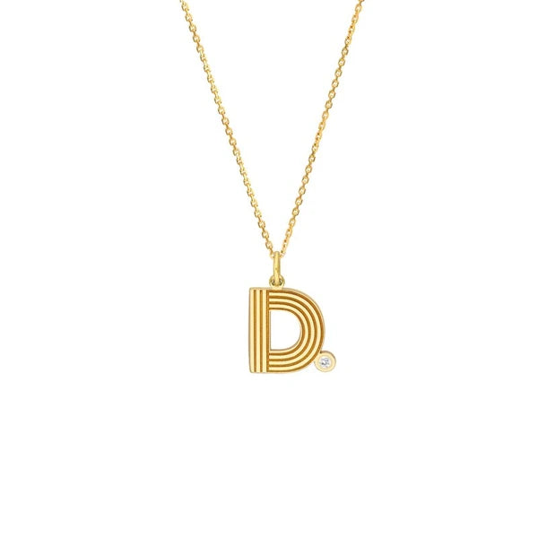 Block Lined Initial 'D' with Diamond Necklace