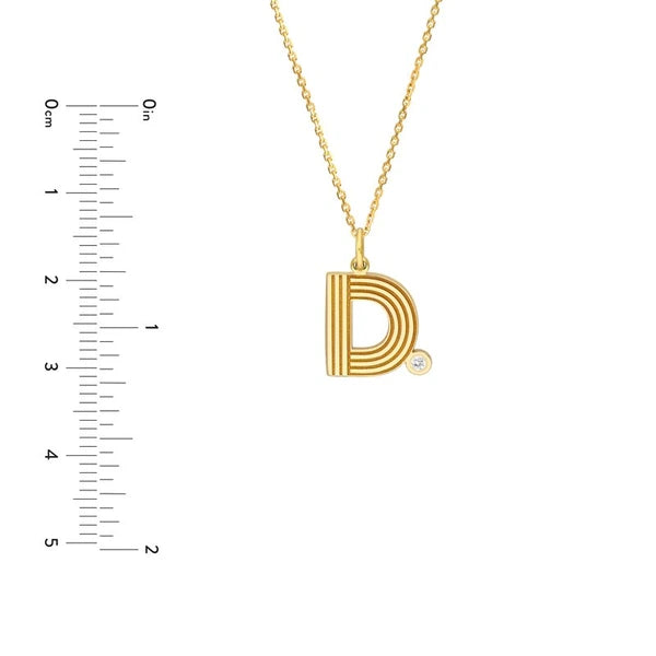 Block Lined Initial 'D' with Diamond Necklace