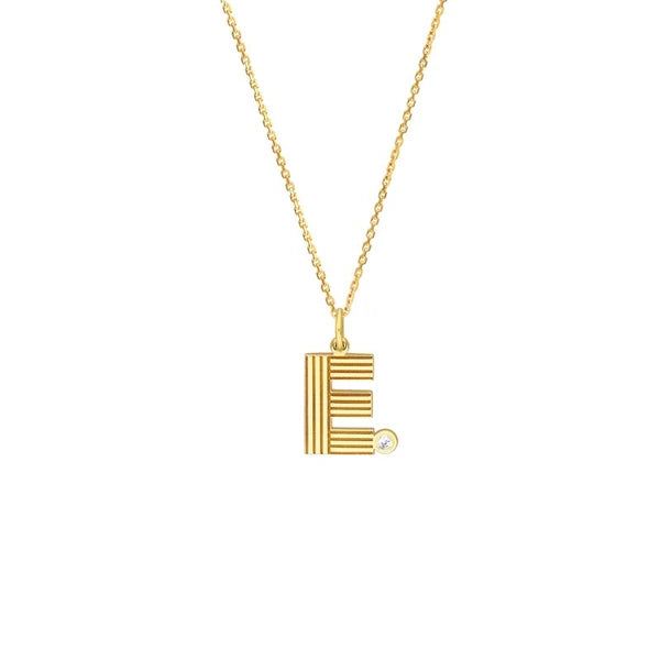 Block Lined Initial 'E' with Diamond Necklace