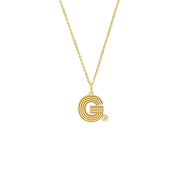 Block Lined Initial 'G' with Diamond Necklace