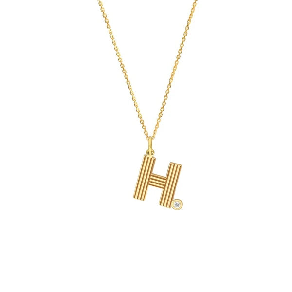 Block Lined Initial 'H' with Diamond Necklace