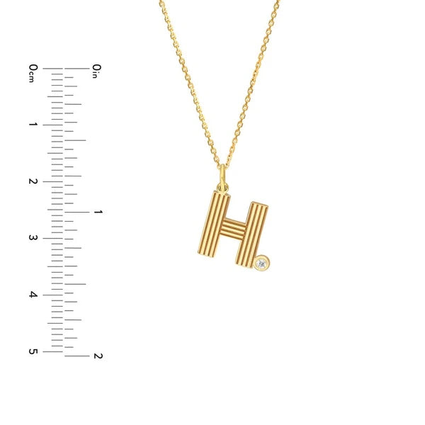 Block Lined Initial 'H' with Diamond Necklace