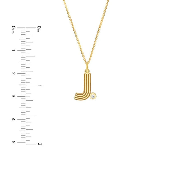 Block Lined Initial 'J' with Diamond Necklace