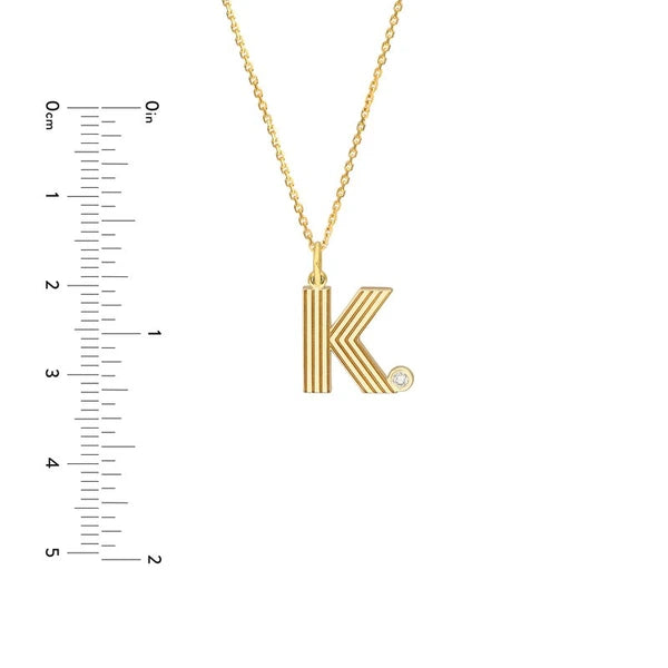 Block Lined Initial 'K' with Diamond Necklace