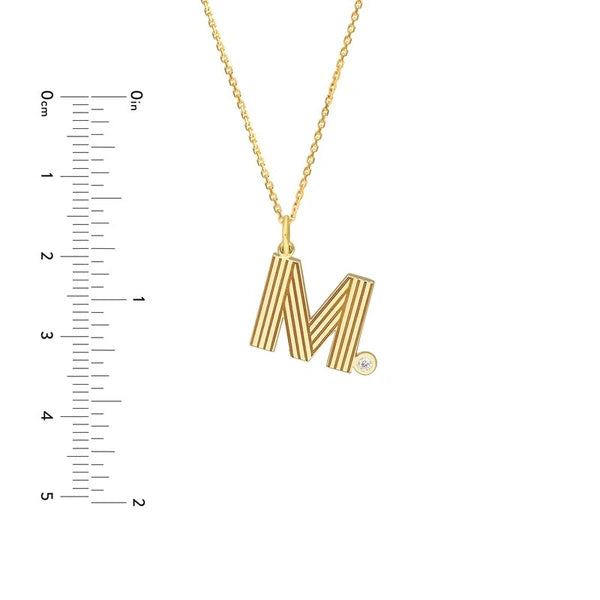 Block Lined Initial 'M' with Diamond Necklace