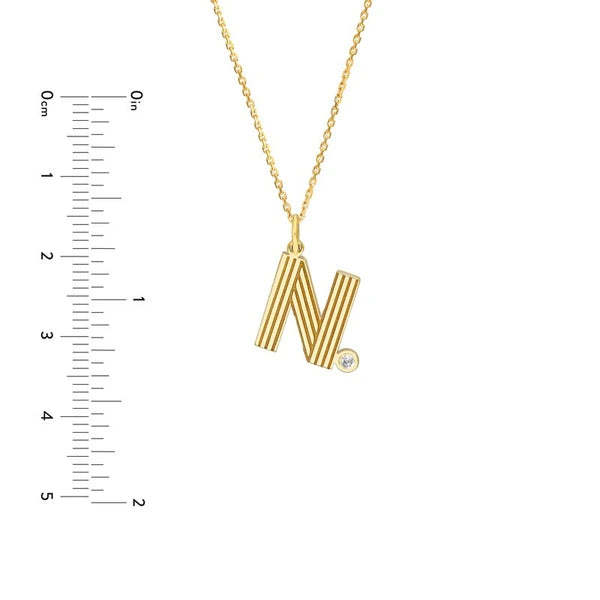 Block Lined Initial 'N' with Diamond Necklace