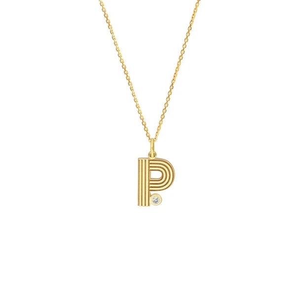 Block Lined Initial 'P' with Diamond Necklace