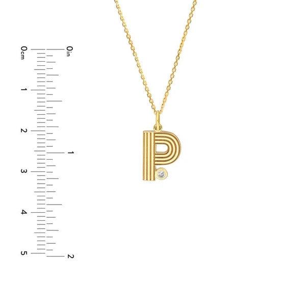 Block Lined Initial 'P' with Diamond Necklace