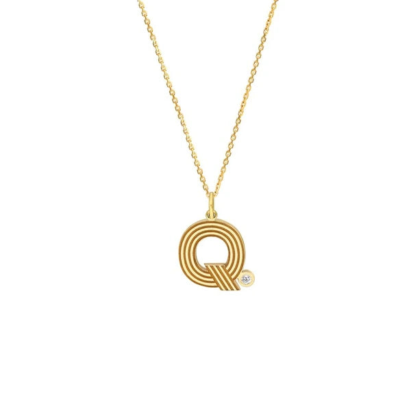 Block Lined Initial 'Q' with Diamond Necklace