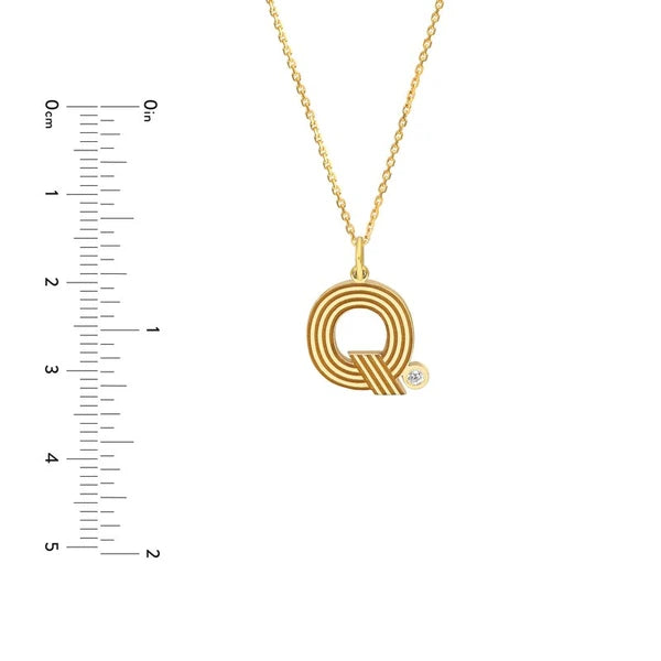 Block Lined Initial 'Q' with Diamond Necklace