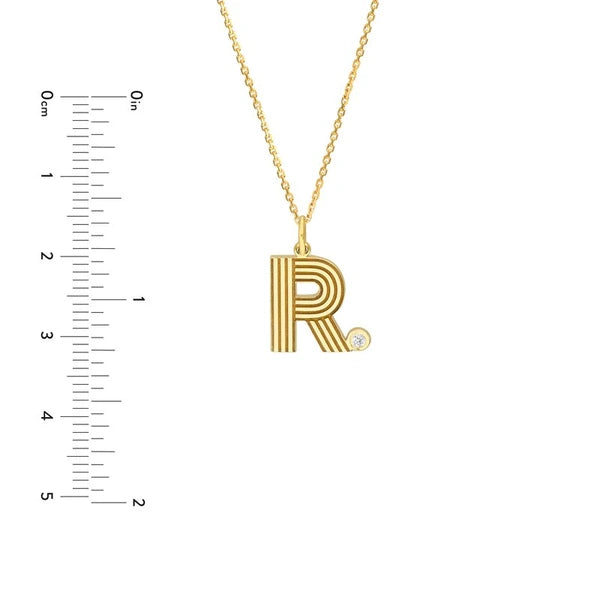Block Lined Initial 'R' with Diamond Necklace
