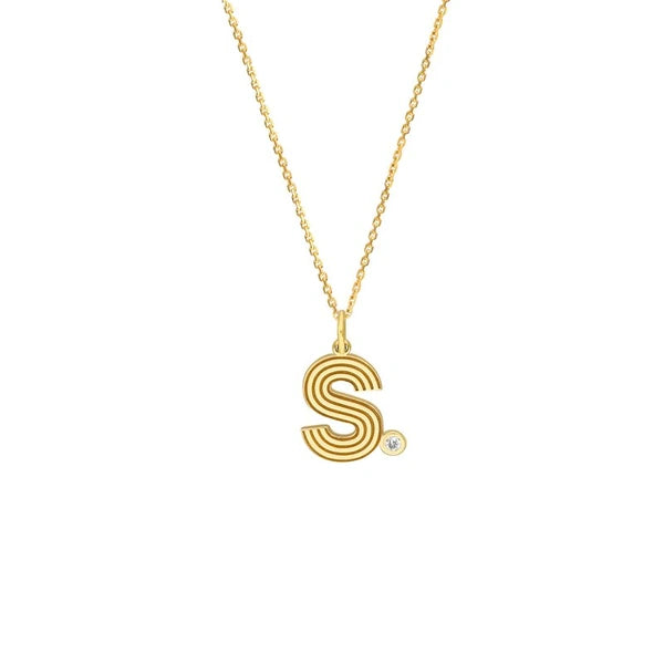 Block Lined Initial 'S' with Diamond Necklace