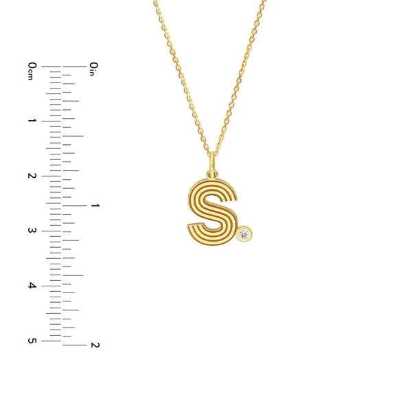 Block Lined Initial 'S' with Diamond Necklace