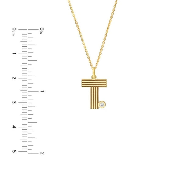 Block Lined Initial 'T' with Diamond Necklace