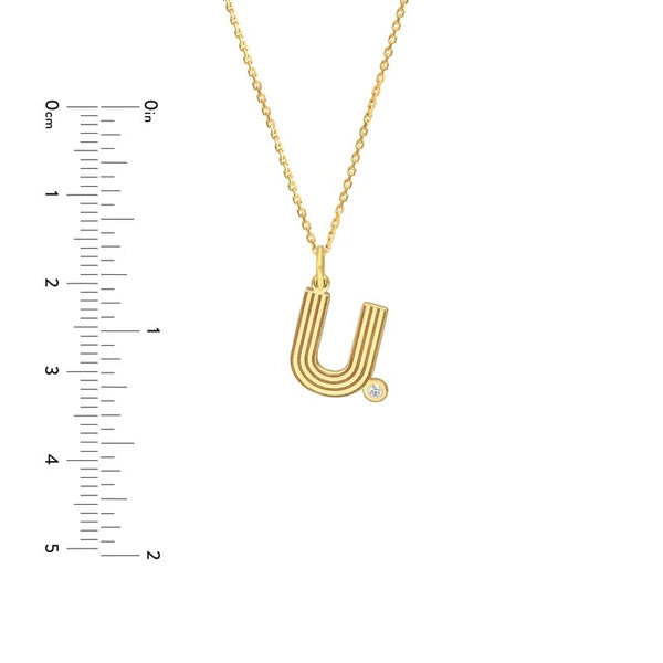Block Lined Initial 'U' with Diamond Necklace
