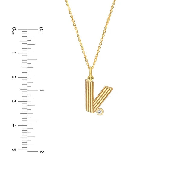 Block Lined Initial 'V' with Diamond Necklace