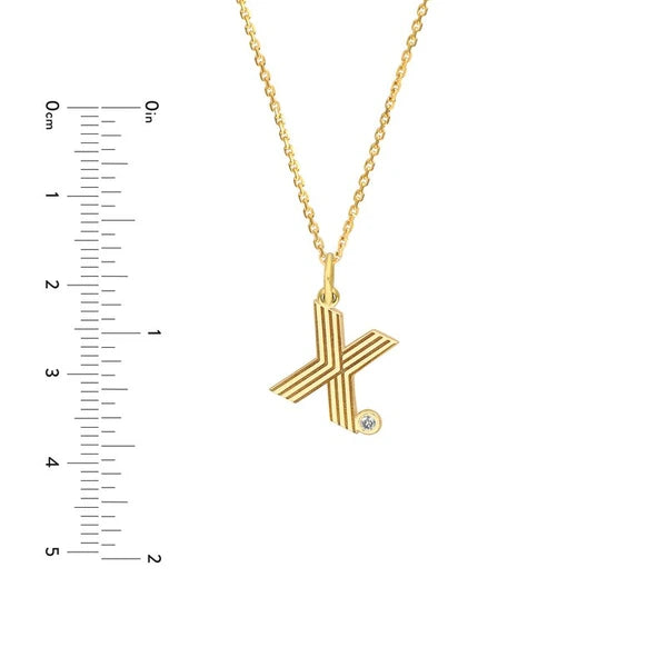 Block Lined Initial 'X' with Diamond Necklace
