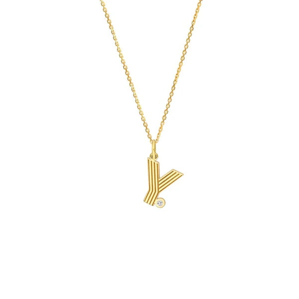 Block Lined Initial 'Y' with Diamond Necklace