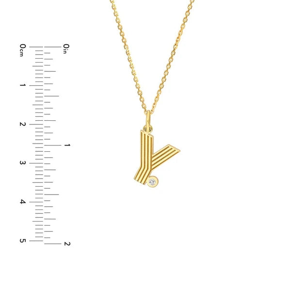Block Lined Initial 'Y' with Diamond Necklace