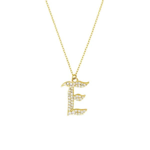 Diamond Gothic 'E' Necklace