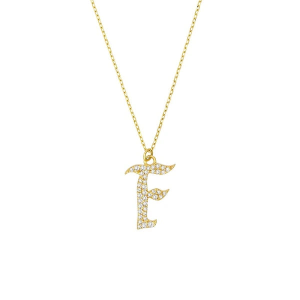 Diamond Gothic 'F' Necklace