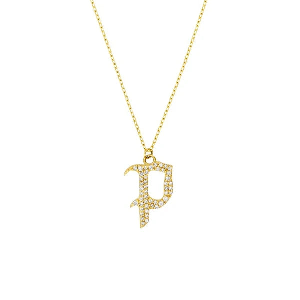Diamond Gothic 'P' Necklace