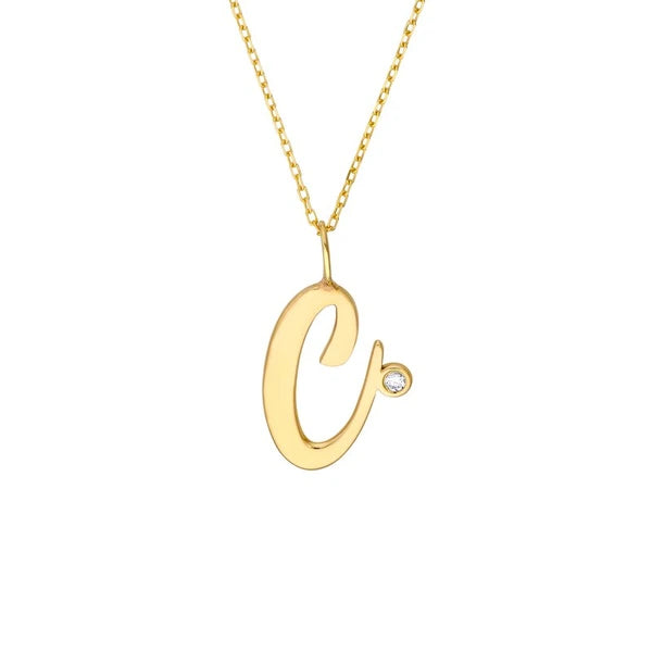 Script “C” Initial with Diamond Bezel Necklace