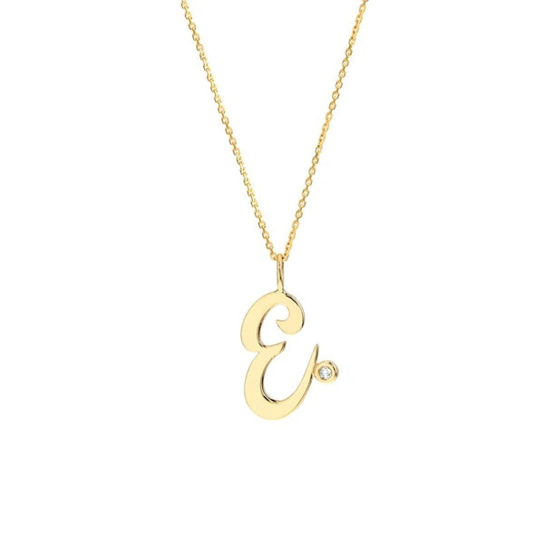 Script “E” Initial with Diamond Bezel Necklace