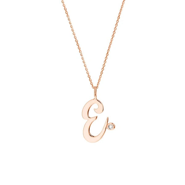 Script “E” Initial with Diamond Bezel Necklace