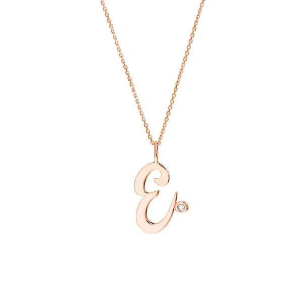 Script “E” Initial with Diamond Bezel Necklace