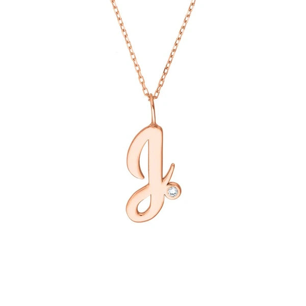Script 'J' with Diamond Bezel Necklace