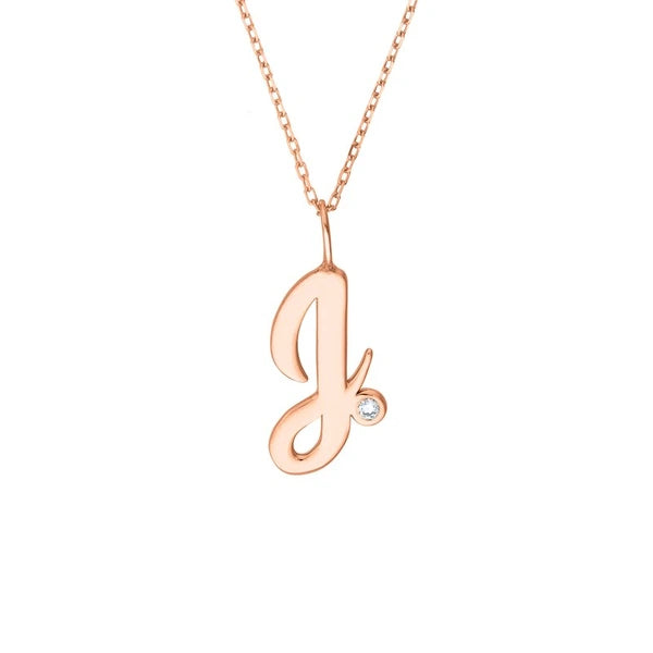Script 'J' with Diamond Bezel Necklace