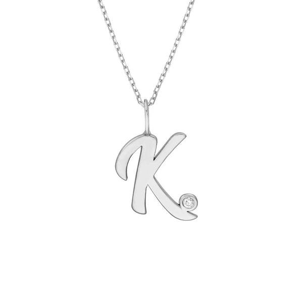 Script 'K' Diamond Bezel Necklace