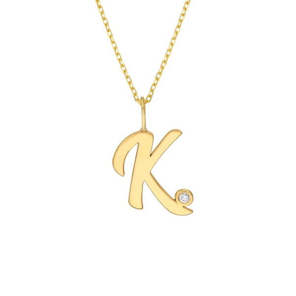 Script 'K' Diamond Bezel Necklace