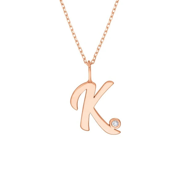 Script 'K' Diamond Bezel Necklace