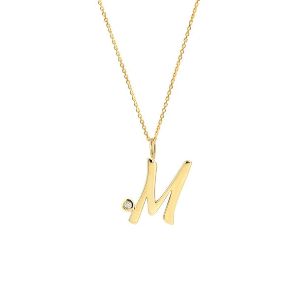Script 'M' with Diamond Bezel Necklace