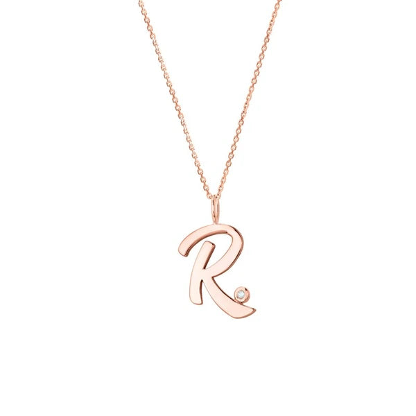 Script 'R' with Diamond Bezel Necklace