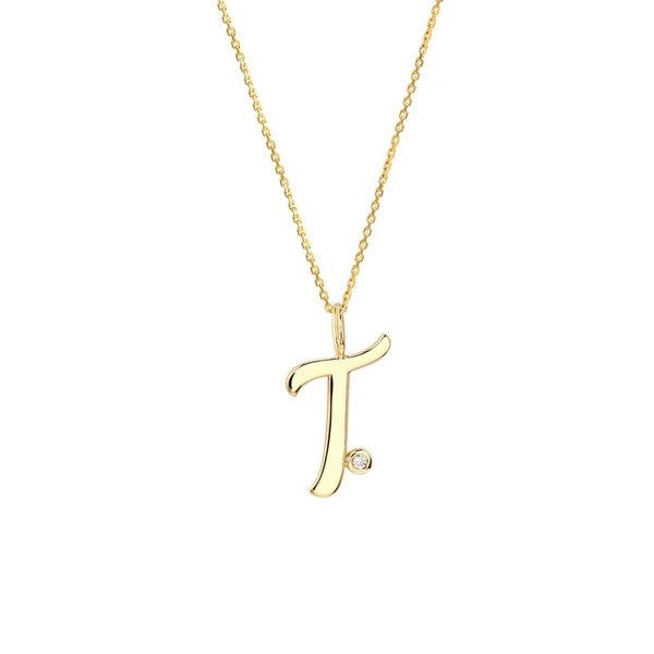 Script 'T' with Diamond Bezel Necklace