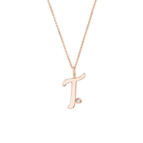 Script 'T' with Diamond Bezel Necklace