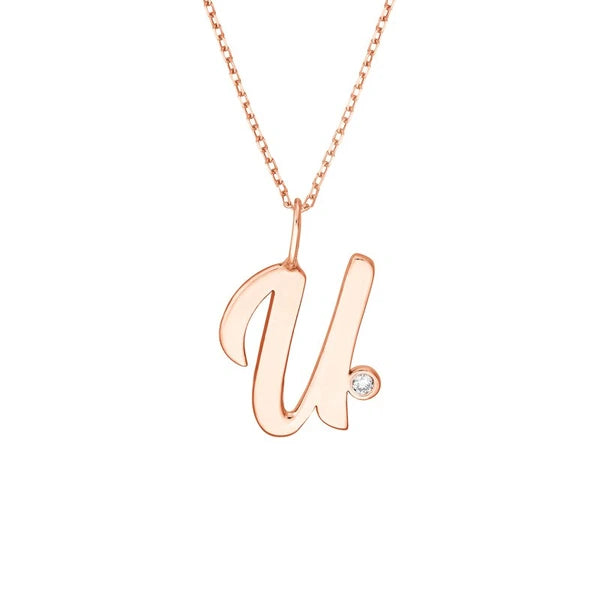 Script 'U' with Diamond Bezel Necklace