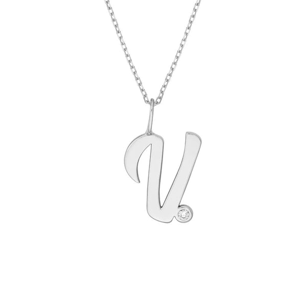 Script 'V' with Diamond Bezel Necklace