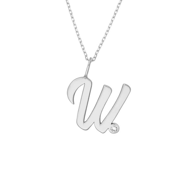Script 'W' with Diamond Bezel Necklace