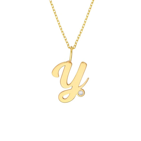 Script 'Y' with Diamond Bezel Necklace