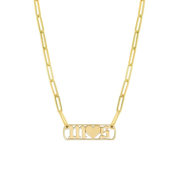 Gothic Initials with Heart Paper Clip Necklace